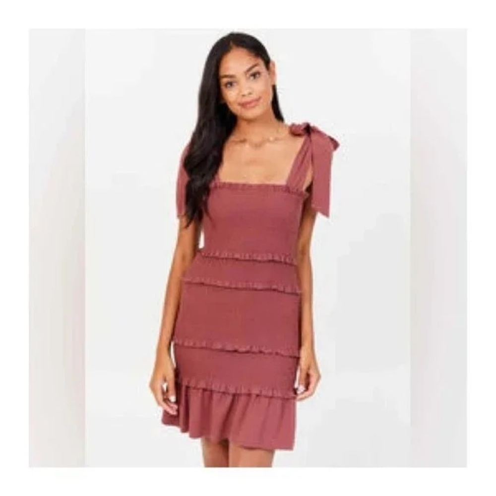 Altar’d State Juniper Berry Smocked Tiered Waist Dress with Tie Shoulders Small